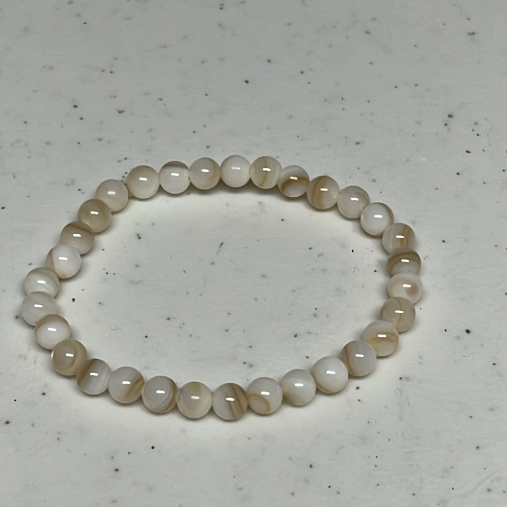 Neutral Beaded Stretch Bracelet | White Tan Minimal Coastal Stackable